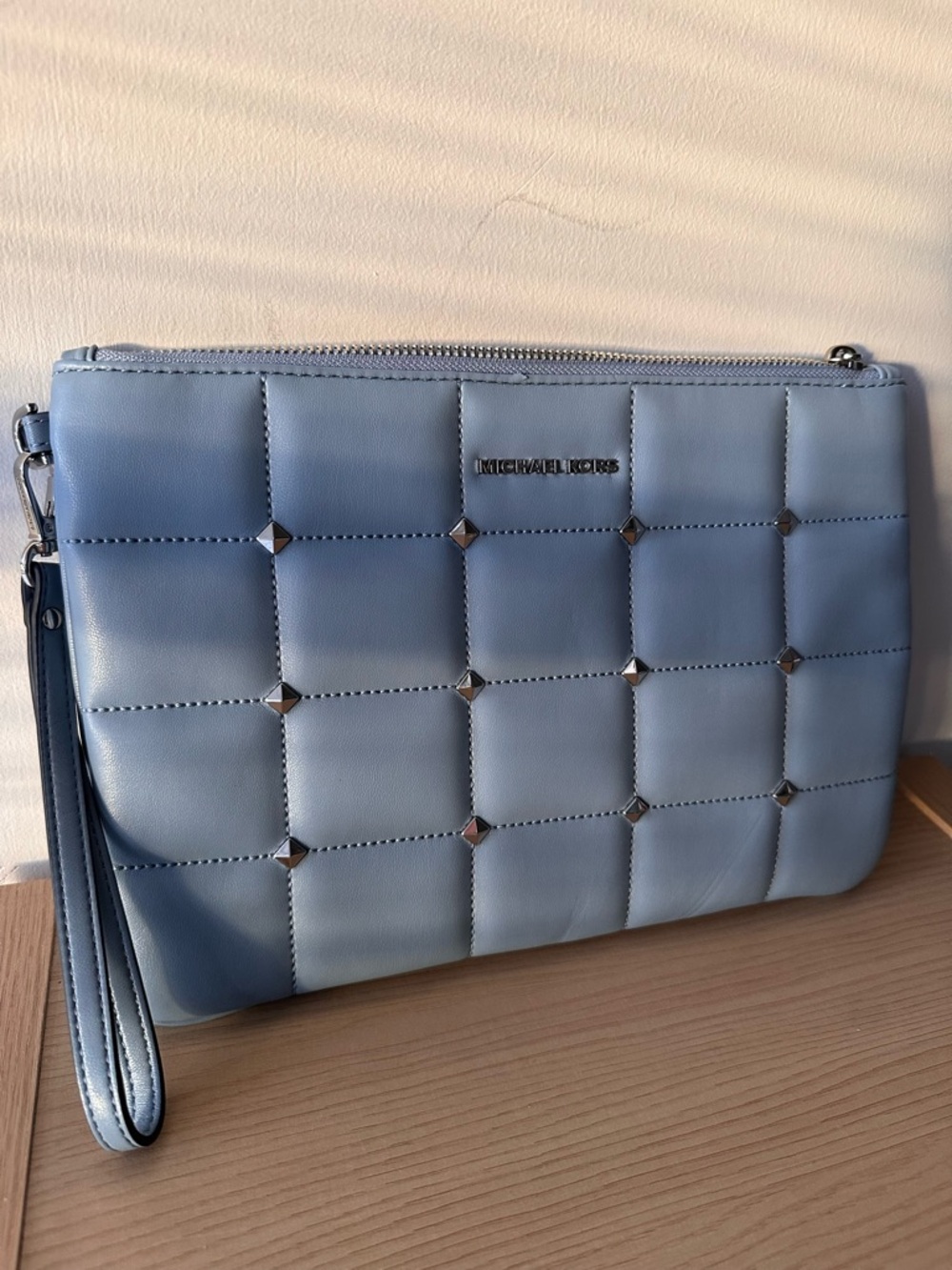 Michael Kors Light Blue Quilted Wristlet with Gold Studs - Picture 5 of 5